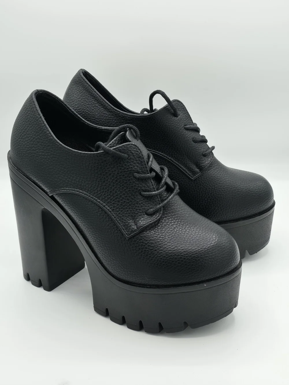 Black Platform Lace-Up Women's Heels